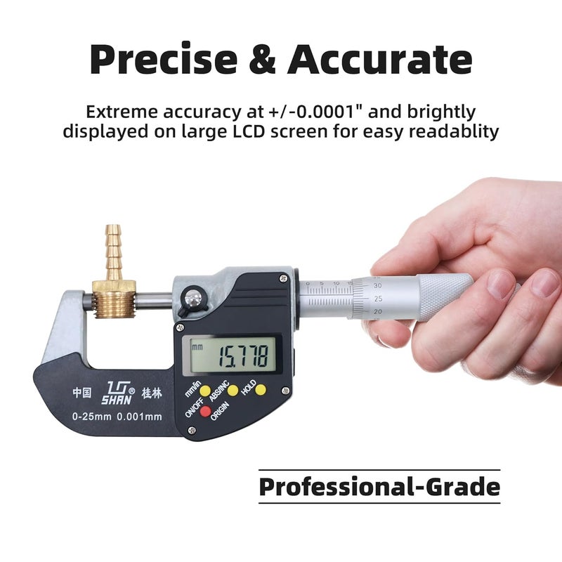 MIORIT SHAN 0-1 Digital Micrometer，0.00005" /0.001mm Resolution，Professional Digital Outside Micrometer with Carbide Tip 0-1" (0-25mm) Range, Digital Caliper is Ideal Inspection Tools - Image 2